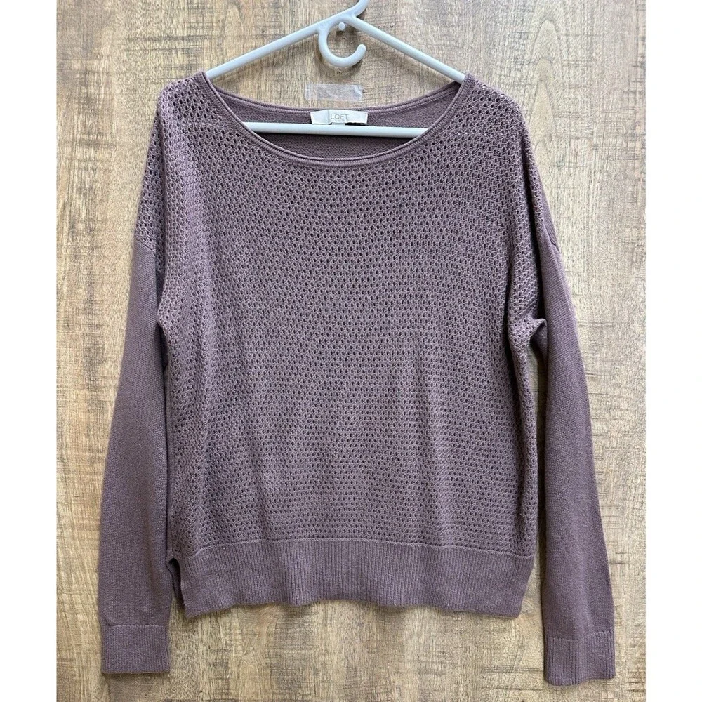 LOFT women sz L crew neck pullover dirty rose casual sweater merino wool blend